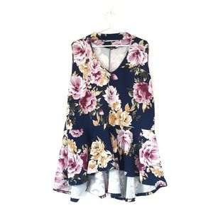 Sleeveless Pink Floral Peplum Top, Women's 3X